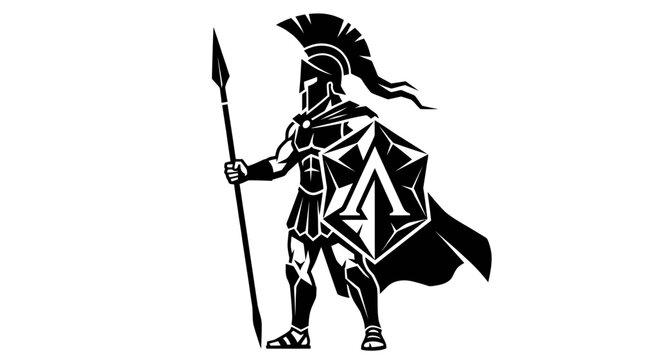 Spartan warrior holding long spear and shield silhouette.