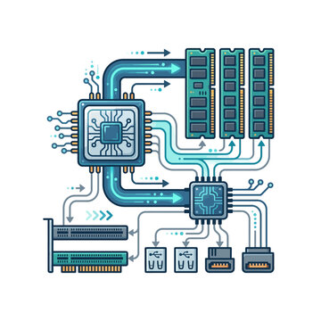 Detailed Circuit Board and Microchip Technology Illustration.