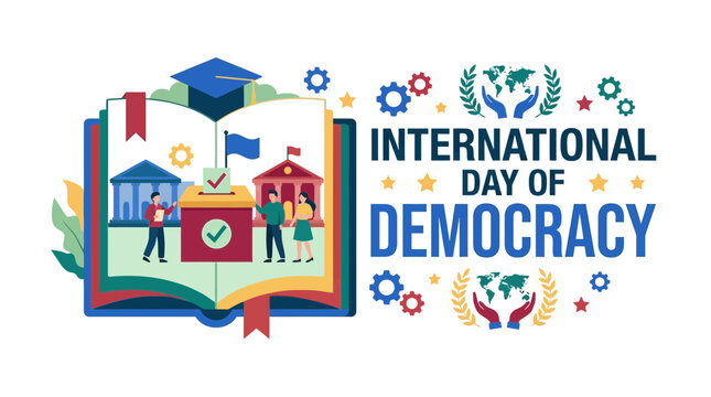 International Day of Democracy Concept Illustration with Book and Ballot Box