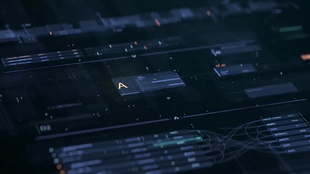 Futuristic HUD Interface Digital Data Screen Background with Abstract Cyber Security elements, Sci-Fi High Tech Analytics Control Panel Loop, Motion Graphics 4k
