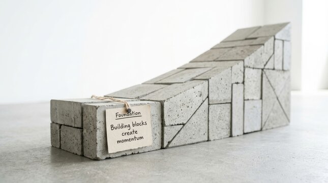 Foundation building blocks create upward momentum conceptual arrangement