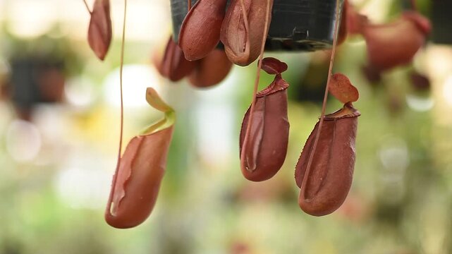 Monkey cups or nepenthes on natural background.