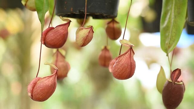 Monkey cups or nepenthes on natural background.