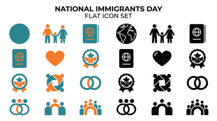 Fototapeta premium National Immigrants Day Flat Icon Set: Celebrating Diversity and Inclusion.