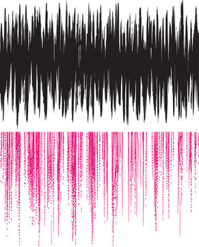 Black jagged waveform and pink vertical dripping line textures vector graphic elements