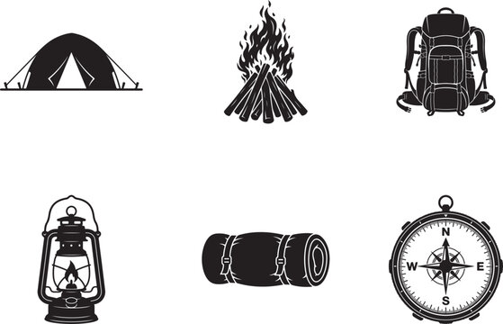 Camping silhouette vector icons collection