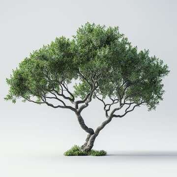 Japanese pine tree. Windswept ornamental pine isolated on white background. Bonsai style landscape tree