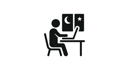 Fototapeta premium Person working late at night on laptop.