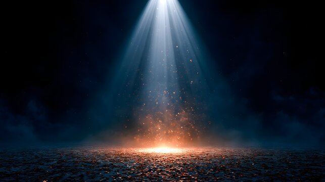 Empty stage with confetti dust swirling spotlight