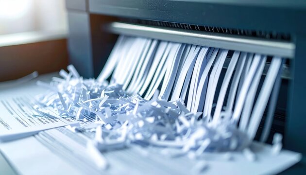 White Paper Shredder Cutting Documents in Office Workspace