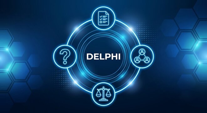 Delphi method concept, structured forecasting or decision-making technique that relies on expert opinions and iterative rounds of information gathering vector new ai