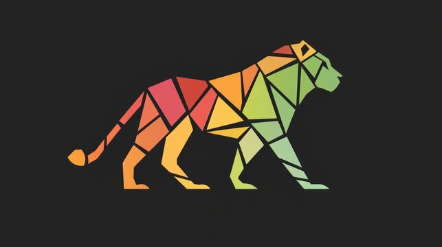 Colorful geometric lion silhouette against a dark background