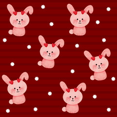 Fototapeta premium Seamless Pattern - Rabbit Cute Illustration Baby Girl Fabric Red