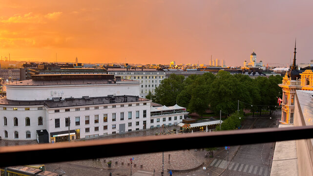 Dramatic Sunset Over Helsinki Rooftops in June