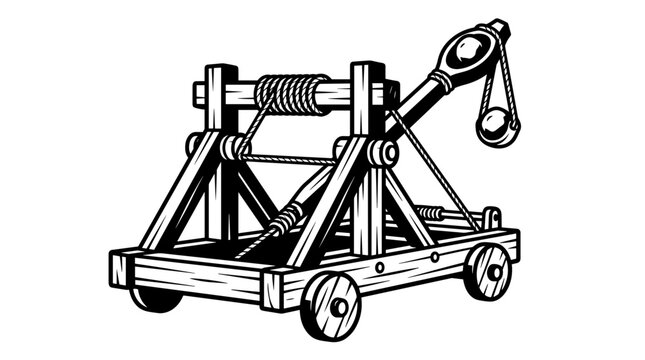Medieval Catapult Weapon Illustration.