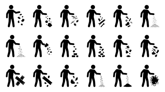 Black silhouettes of people throwing various objects.