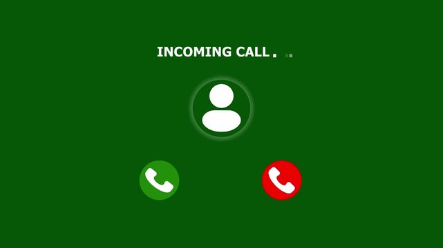 Incoming phone call indication on smartphone display close-up, Answering an incoming call. Video call interface with calling text and person icon on black communication online.4k 