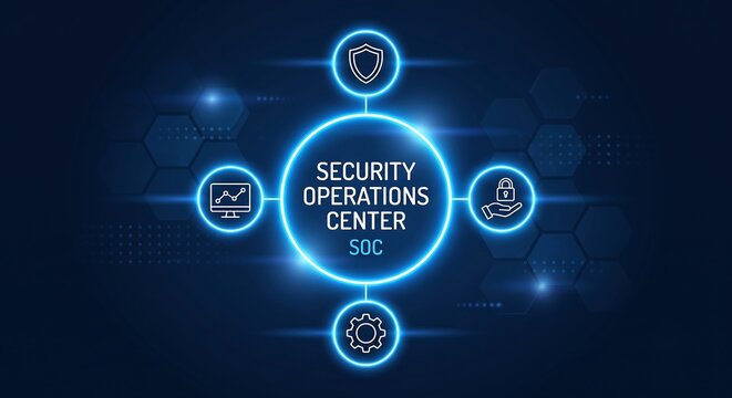 security operations center tech concept.A centralized unit that handles security monitoring, detection, and response within an organization ai new vector
