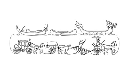 Historical Transportation Methods: Boat, Carriage, Cart, Chariot, Dragon Boat © Tani