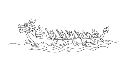 Dragon Boat Race Line Art: Team Paddling in Synchronized Motion © Tani