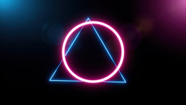 Neon geometric shapes on dark background