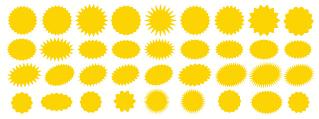  Starburst different sticker set. collection of special offer sale round and oval sunburst labels and buttons isolated on white background. Stickers and badges with star edges for promo advertising © Animesh