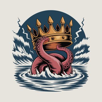 Octopus wearing a golden crown.