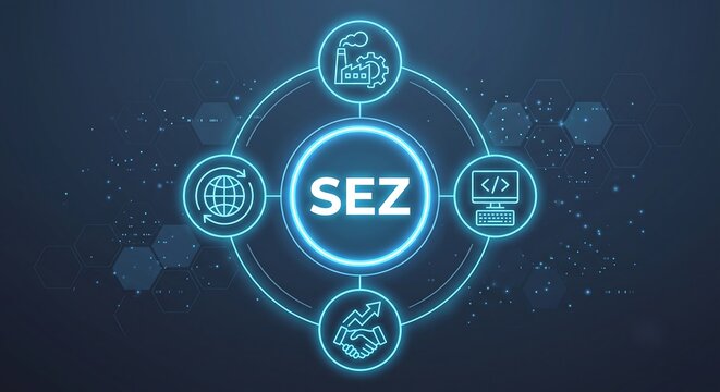 SEZ Special Economic Zones concept.Areas designated by a government for economic development, vector ai