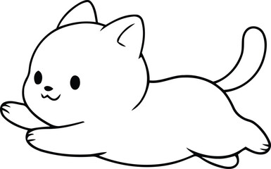 Fototapeta premium Adorable cartoon cat pouncing line art drawing isolated on white background with pouncing