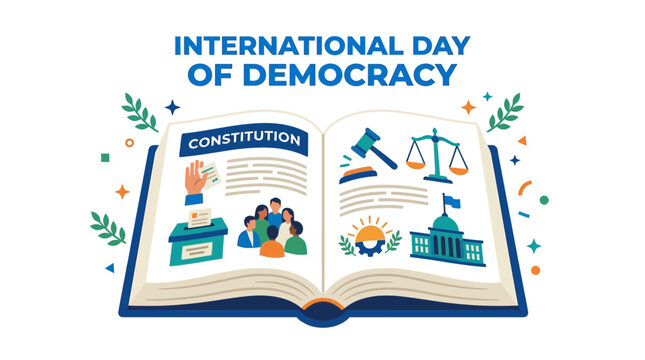 International Day of Democracy Illustration with Constitution Book and Symbols