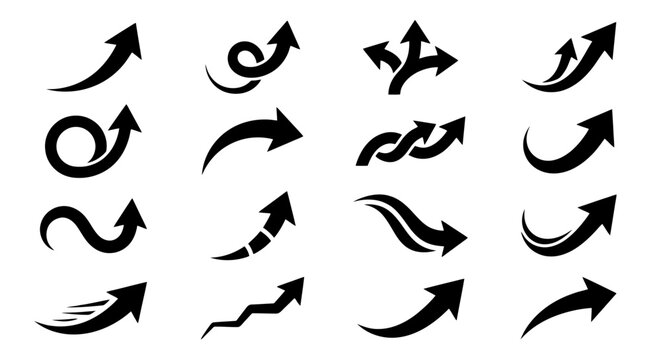 Collection of various black arrow icons.