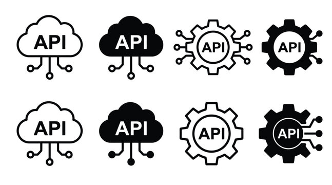 Set of api cloud and gear icons, software development concept