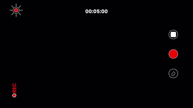 Camcorder Viewfinder Digital Interface Recording Screen with Shutter Icons and Running Timer 4k video