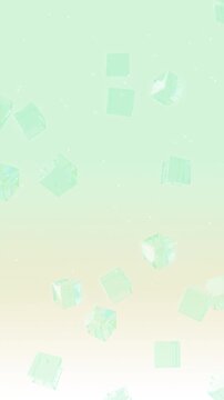 透明なガラスのキューブがゆっくり上昇するパステルグリーンのループ背景動画 （縦型9:16）/ Pastel Green Looping Background Video with a Transparent Glass Cube Slowly Rising