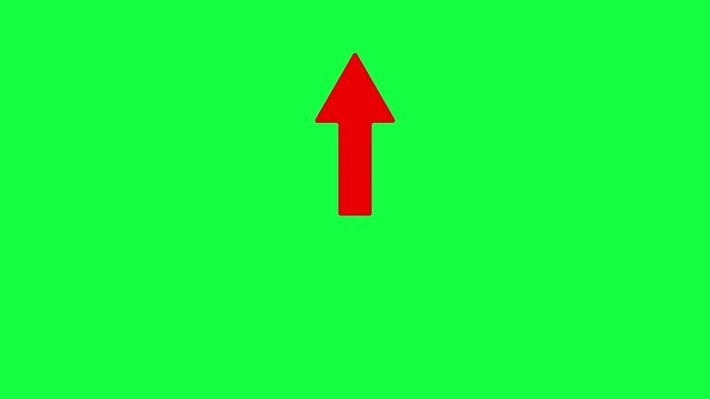 Red Up Arrow Animation with Upward Directional Indicator Movement on Green Screen Chroma Key Seamless Loop Motion Graphics