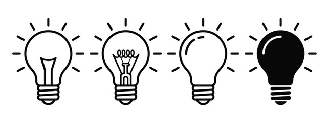 Set of light bulb icons, different styles of glowing lamps, vector illustration © Creative SA