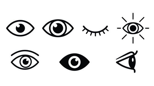 Set of eye icons, various styles of human vision and observation symbols