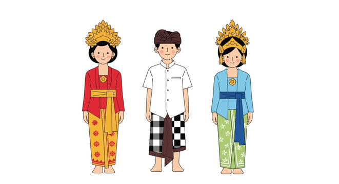 Balinese Traditional Clothing: Women and Man Illustration
