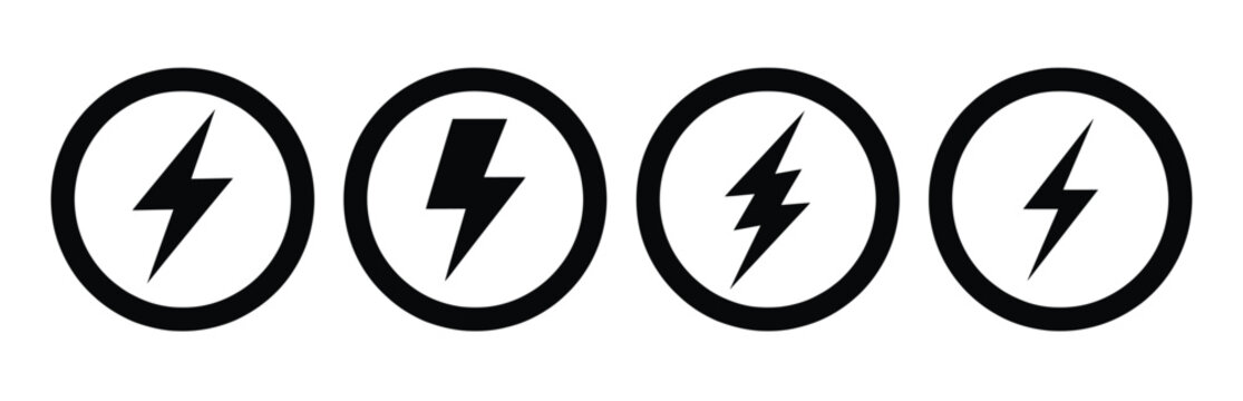 Set of four lightning bolt icons in circles
