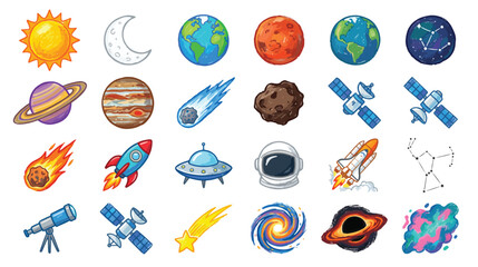 Crayon Space Objects Icon Set Vector Illustration © Fajar Mufridz M