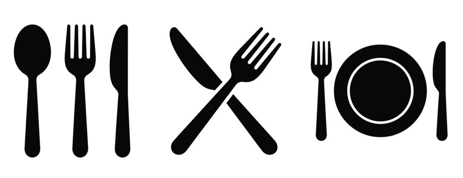 Set of cutlery icons, spoon fork and knife