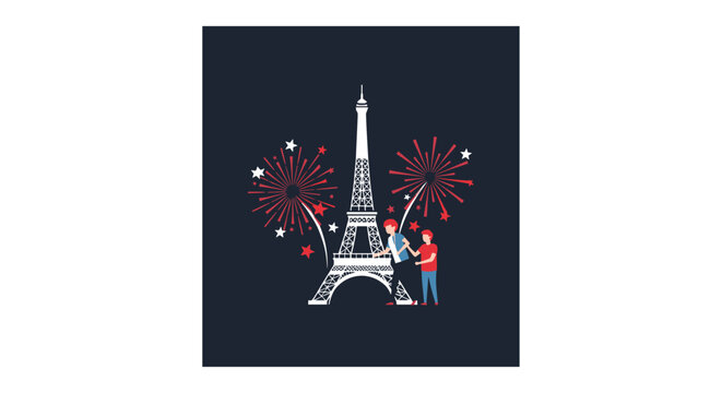 People celebrating bastille day with fireworks at the eiffel tower