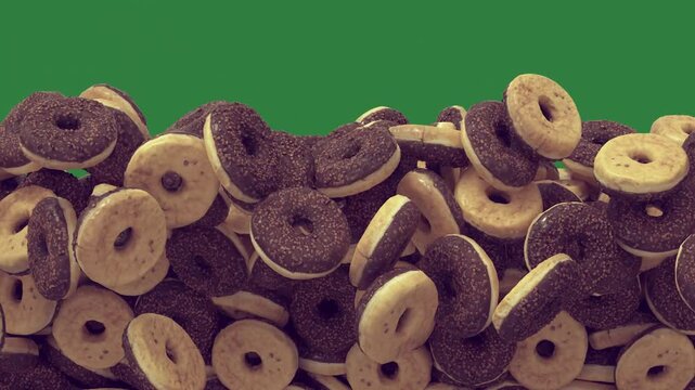 green screen walnuts falling bunch nuts into air lot donuts large pile chocolate covered animated chromakey composition figure gesture