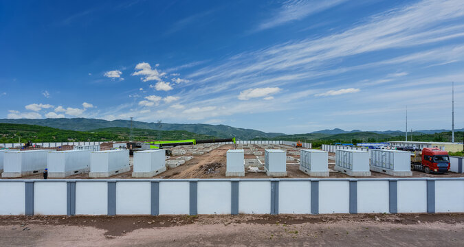 Construction Site of a Large-Scale Battery Energy Storage System Under Blue Sky
