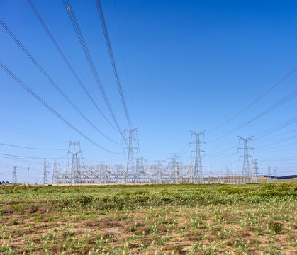 High-Voltage Substation and Transmission Lines Across the Ningxia Gobi Desert