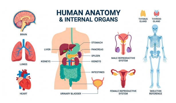 Human body internal organs anatomy infographic poster vector illustration