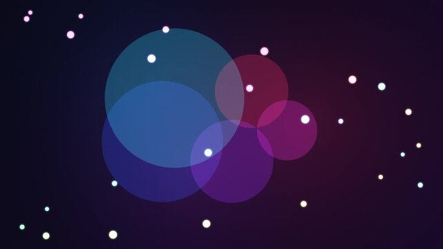 Abstract Motion Graphics Featuring Floating Colorful Circles and Glowing Stars in Deep Space.