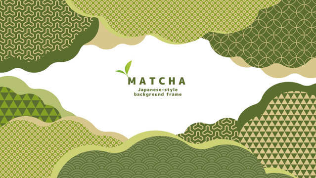 抹茶色の雲の和風フレーム素材　Matcha