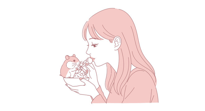 Woman feeding a cute hamster with a spoon