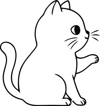 Cute cartoon kitten waving hand line art with illustration greeting friendly minimalist